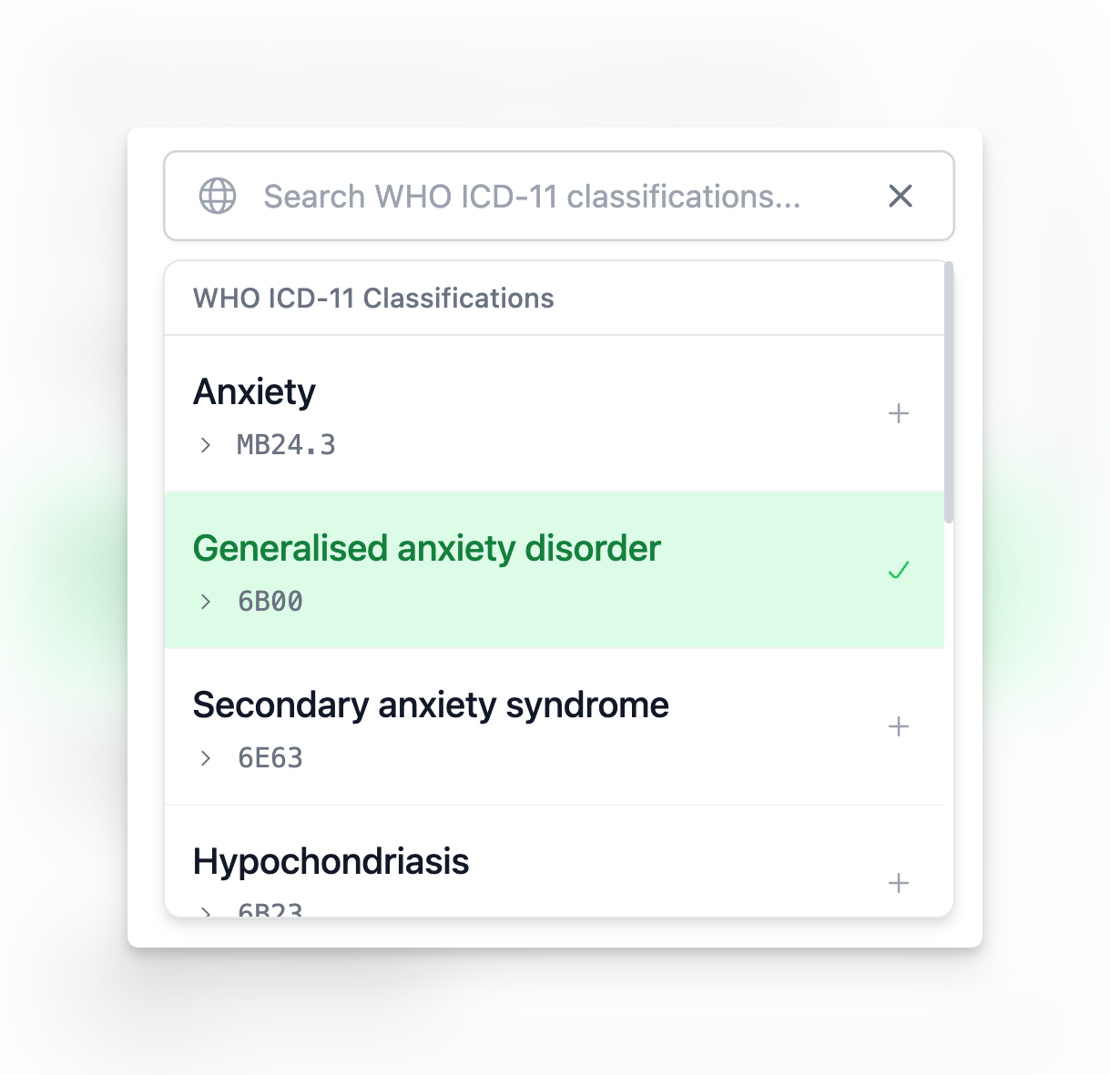 ICD-11 diagnostic code integration for mental health practitioners