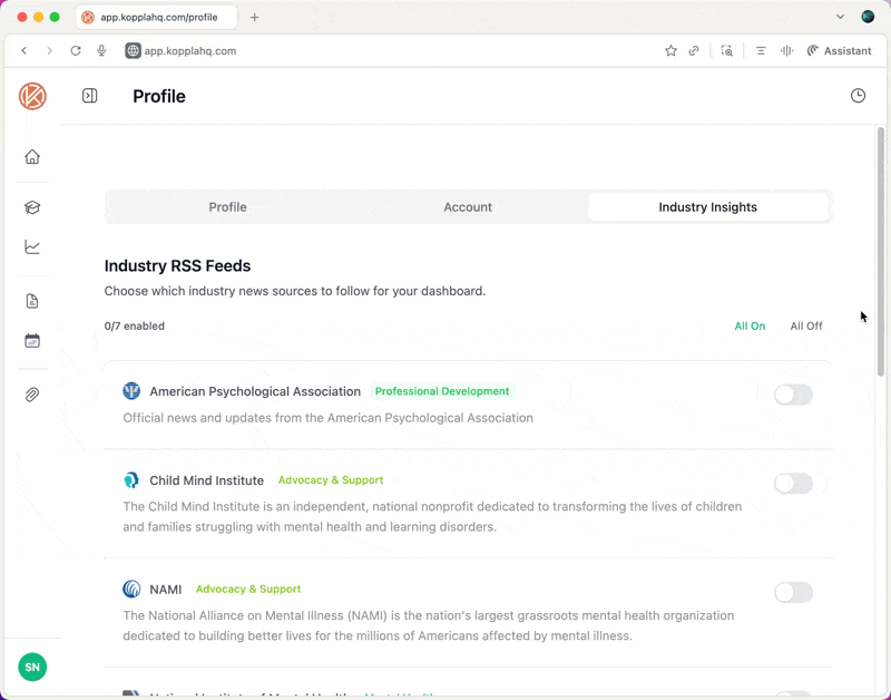 Industry insights dashboard showing mental health trends and analytics